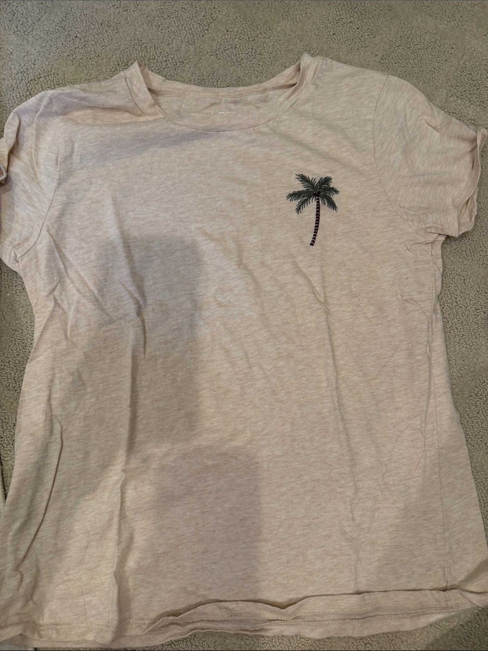 LOFT Cream Short-Sleeve Tee with Palm Embroidery